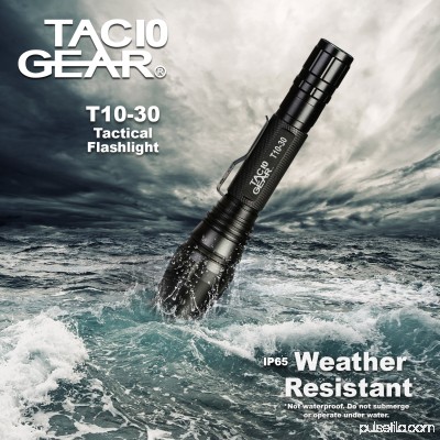 TAC10 GEAR Tactical LED Flashlight XML-T6 1,000 Lumens Water Resistant with Rechargeable Li-Ion Batteries, Charger, Adjustable Zoom Focus, 5 User Modes, and Holster